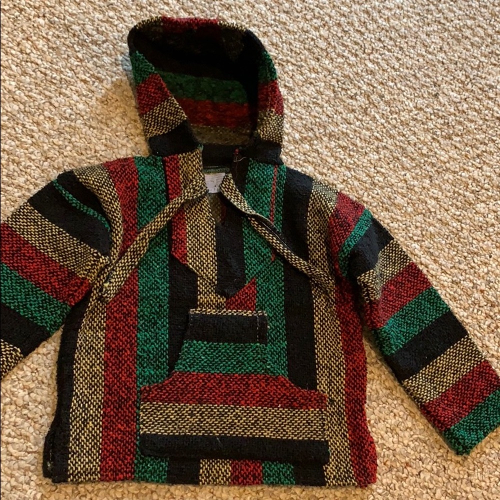 Mexican toddler poncho green red yellow Rasta 2T